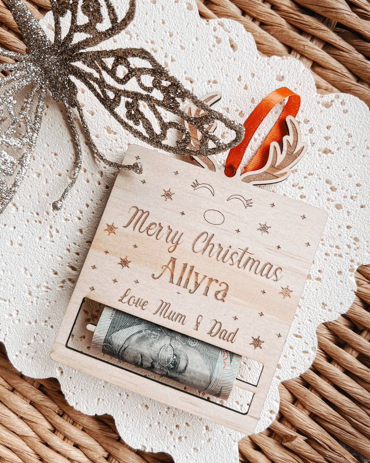CHRISTMAS TREE HANGING MONEY CARD REINDEER EARS
