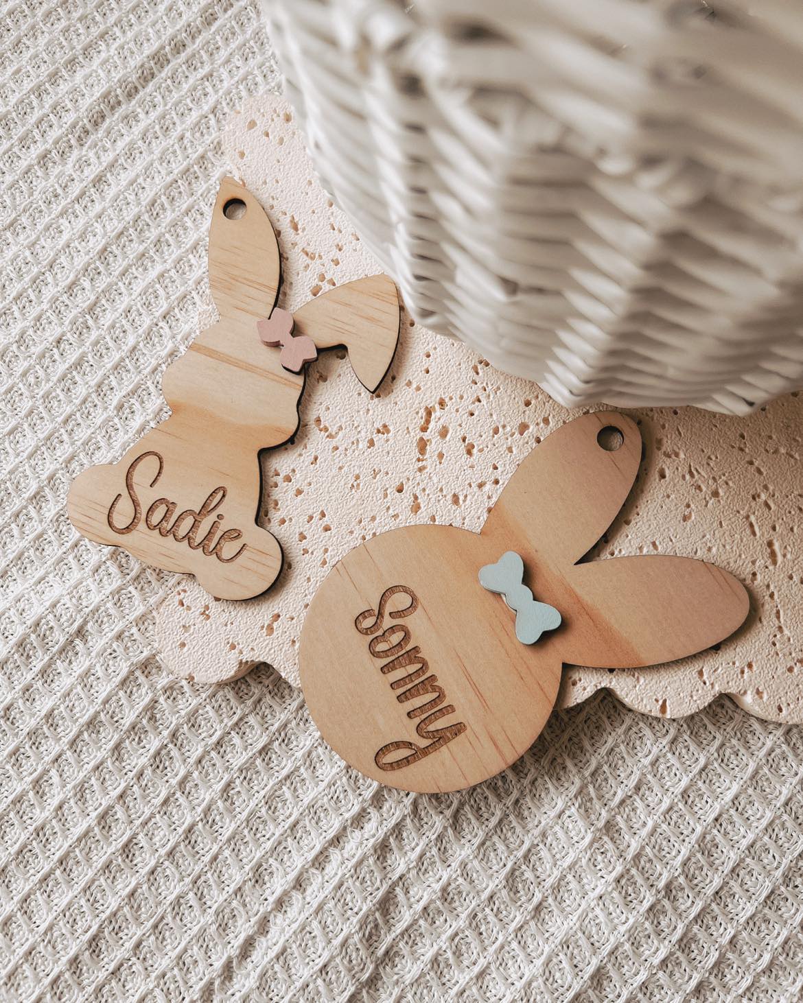 EASTER BASKET TAG BUNNY BOY OR BUNNY GIRL DESIGN